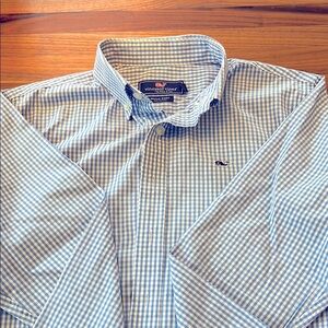 Vineyard Vines blue and white gingham button down shirt